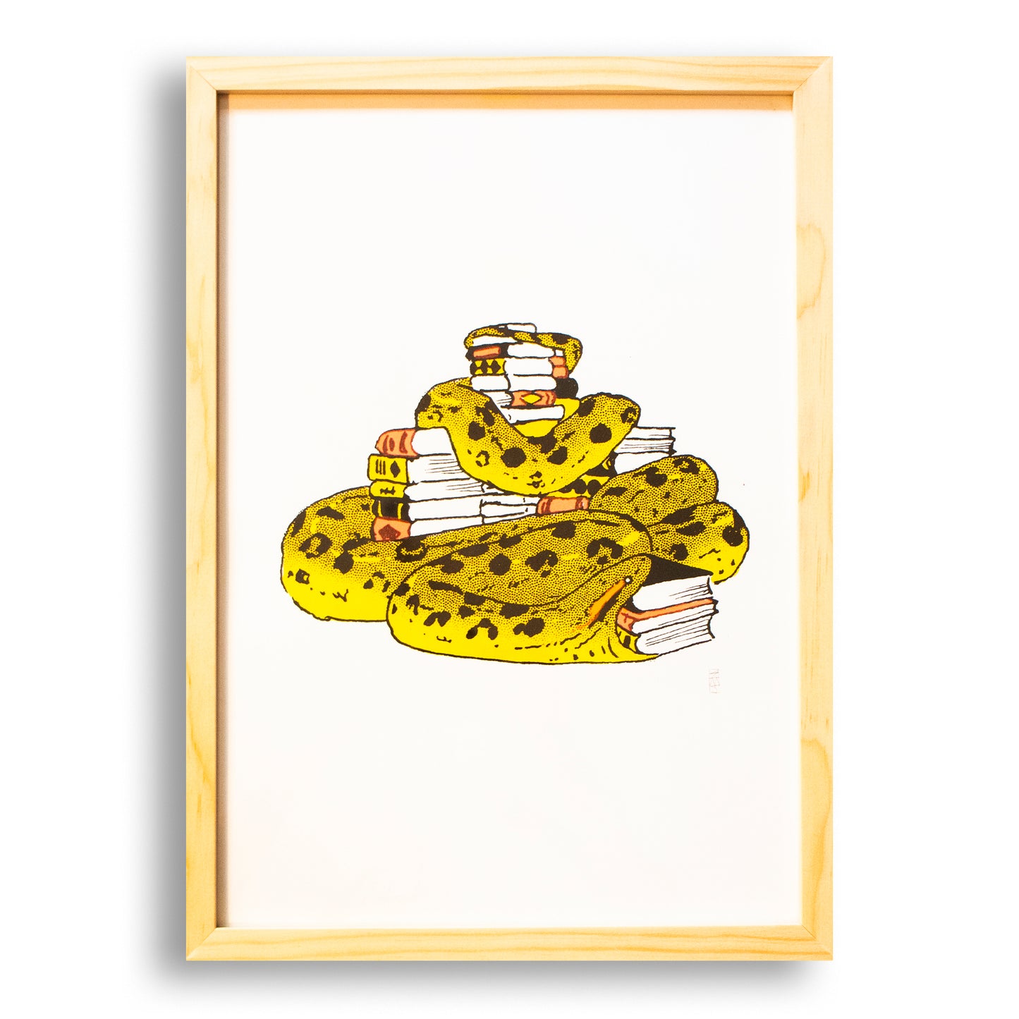 Serpiente comiendo libros por Santiago Moyao